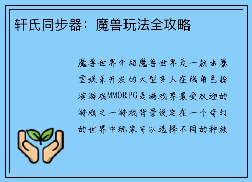 轩氏同步器：魔兽玩法全攻略